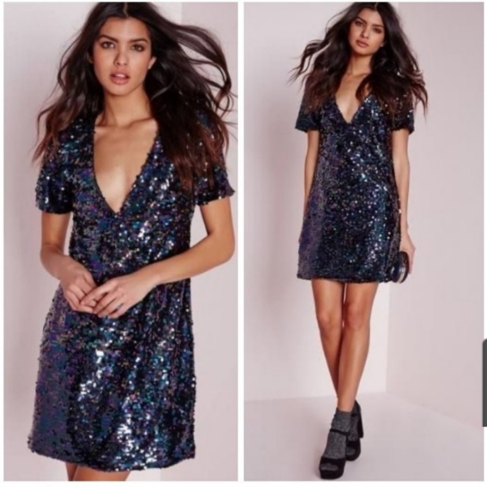 Missguided Sequin Sparkly Party Shift Dress size 8